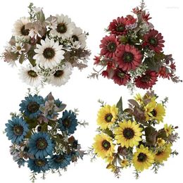 Fleurs décoratives 6 têtes bouquet de tournesol artificiel pour les bouquets de mariage bricolage arrangements de centres de table arts faits à la main faux tournesols