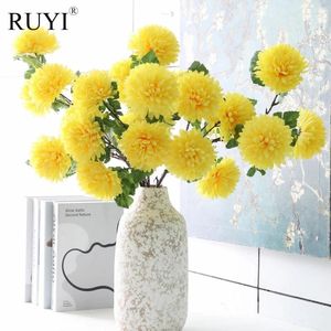 Fleurs décoratives 6 têtes Big chrysanthemum artificielle de fleur de soie porote bouquet bouquet de chambre à la maison accessoires de décoration