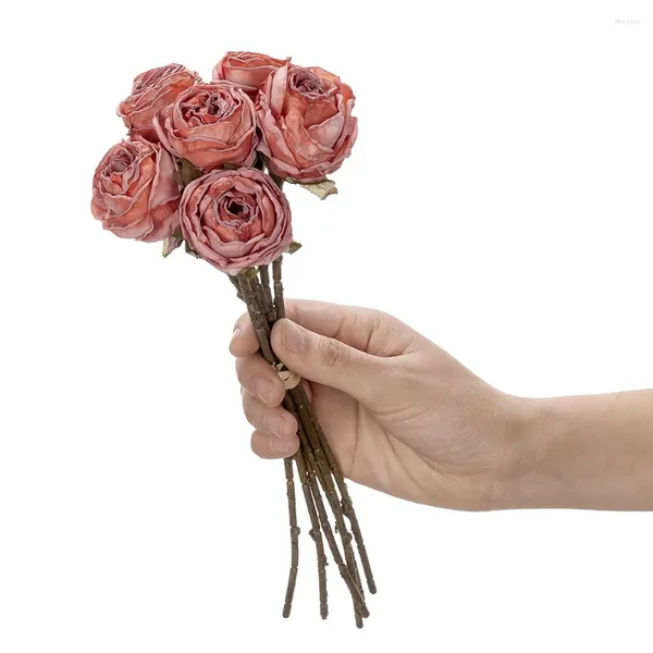 Bouquet de roses latérales rôties, 6 têtes, fleurs décoratives, accessoires de décoration pour la maison, Bouquet de Table de mariage, fausses Roses