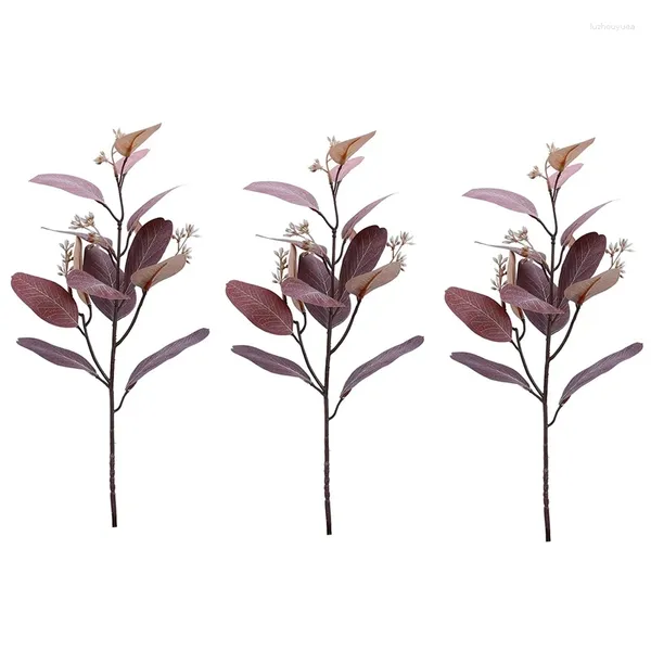 Fleurs décoratives 6 pack Couleur mélangée Eucalyptus artificiel Feuilles de verdure décor pour le bouquet de mariage fête d'anniversaire à la maison