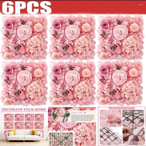 Fleurs décoratives 6 Pack Rose Flower mural fond 3d Panneau Artificiel Wedding Party Baby Bridal Down Outdoor Decoration