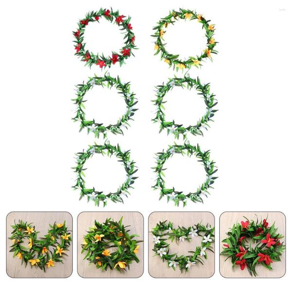 Flores decorativas 6 uds guirnalda artificial Luau decoraciones para fiestas verano suministros hawaianos Leis banquete de tela de seda verde