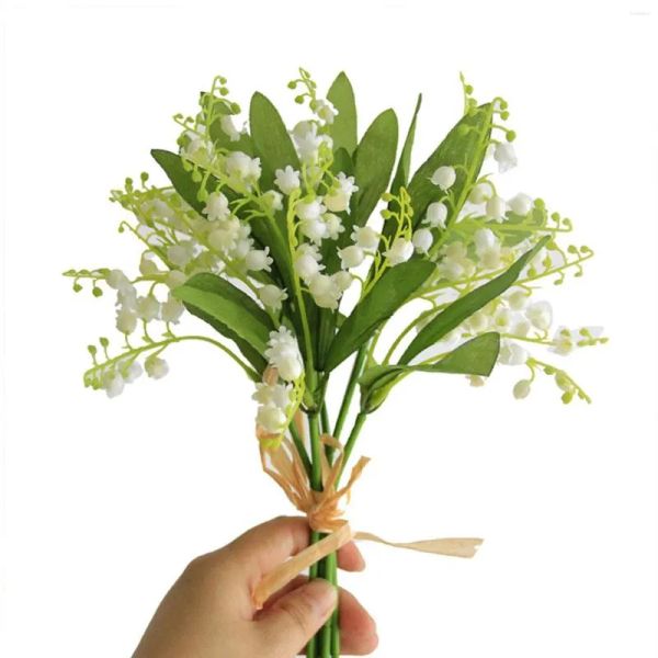 Flores decorativas 6 piezas lirio artificial de los valles campana blanca de imitación campanilla de viento ramo de boda de orquídeas flor de mayo para el jardín de su casa 2024303
