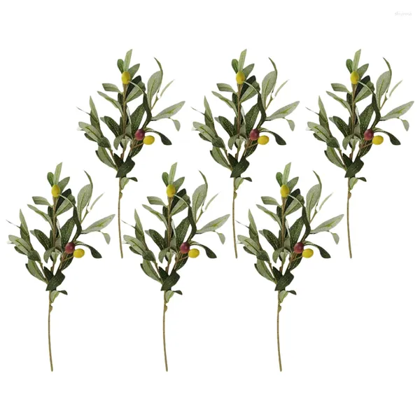 Fleurs décoratives 6 pcs Artificiel Olive Branch Home Decor Stemes Plantes Fake Tree Branches Plastique