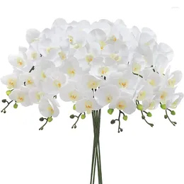 Decoratieve bloemen 6 STUKS Kunstmatige Orchidee Real Touch Latex Grote Witte 37 Inch 9 Nep Phalaenopsis Bloem Thuis Bruiloft Decoratie