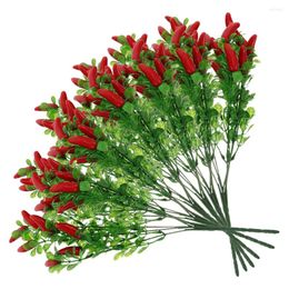 Fleurs décoratives 6 pièces poivre artificiel fausses Branches de piment légumes tige Bouquet petits fruits rouges