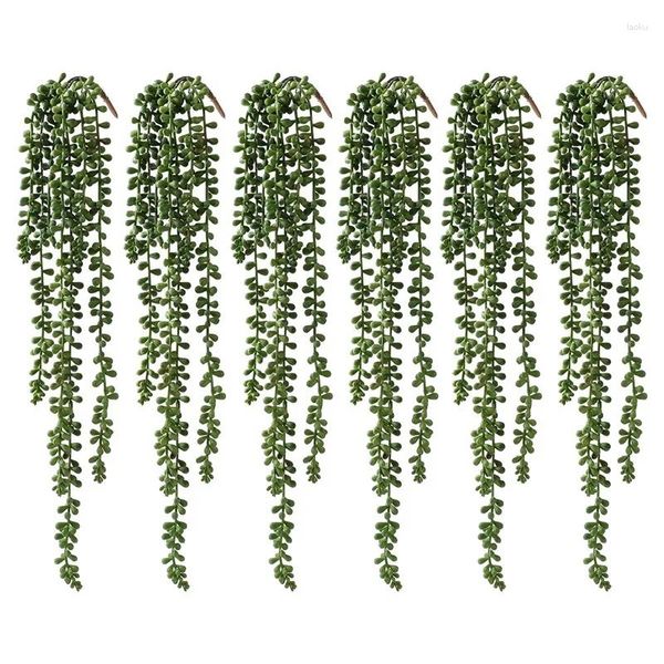 Fleurs décoratives 6 pcs plantes artificielles artificielles plantes suspendues fausse chaîne de perles de vert décoration pour wall home jardin