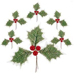 Dekorative Blumen, 6 Stück, Weihnachten, künstliche grüne Blätter, gefälschte Schaufenster-Ornamente, Party-Dekoration, Blattsimulation, Kunststoff-Desktop-Ornamente