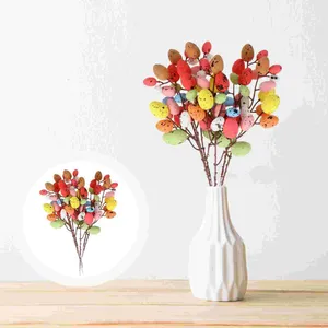 Fleurs décoratives 6 pièces artisanat boutures d'oeufs en mousse branches d'arbre de Pâques avec des oeufs tachetés tige colorée le bureau d'ornement du festival des oiseaux