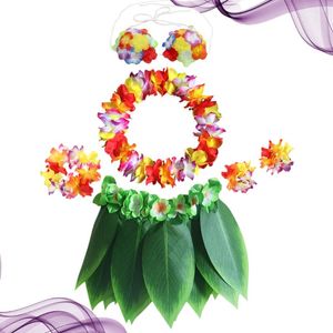 Decoratieve bloemen 6 pc's meisje make -up set volwassen hula rok kleding danseres kostuum luau outfit hawaii jurk banket