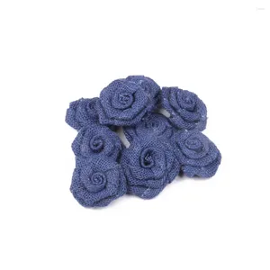 Fleurs décoratives 6 pièces artisanat Brulap Roses manuel arbre de noël décoration toile de Jute fleur Jute bleu foncé