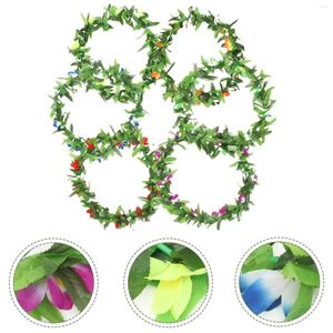 Flores decorativas 6 PCS Vestido de flores de lei hawaiiano para verano Garlands Polyester Beach Fiest Decoration Banquete