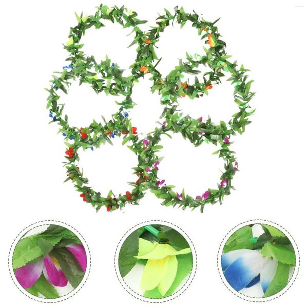 Flores decorativas 6 PCS Vestido de flores de lei hawaiiano para verano Garlands Polyester Beach Fiest Decoration Banquete