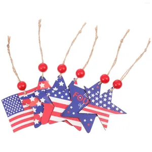 Fleurs décoratives 6 pièces accessoires pour la maison Miniture décoration 4 juillet étoile ornements en bois Mini patriotique tranches de bois décor