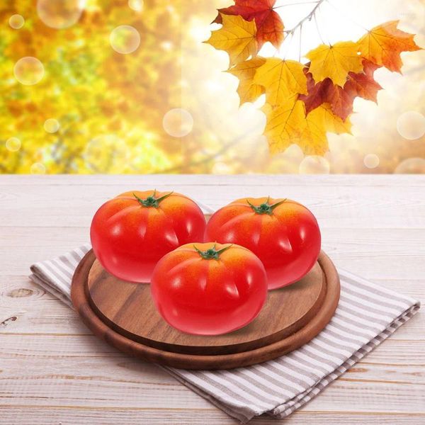 Flores decorativas 6 piezas de imitación de tomate, decoración del hogar, accesorios de verduras falsas, decoración del hogar, simulación de plástico, frutas artificiales