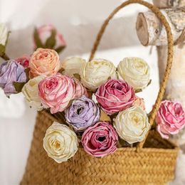 Fleurs décoratives 6 pièces/lot bord rôti branche de Rose artificielle soie mariage mariée Bouquet maison El faux décor Floral cadeau de saint valentin
