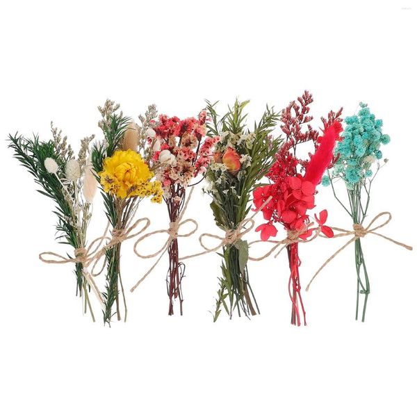 Flores decorativas 6 piezas mini ramo de flores secas secas para floreros artesanales ramos de dulces felices