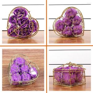 Decoratieve bloemen 6 pc's/Set Rose Soap Flower Gift Box Gold-Pated Iron Basket Artificial Roses Creative Valentine's Day Wedding Geur