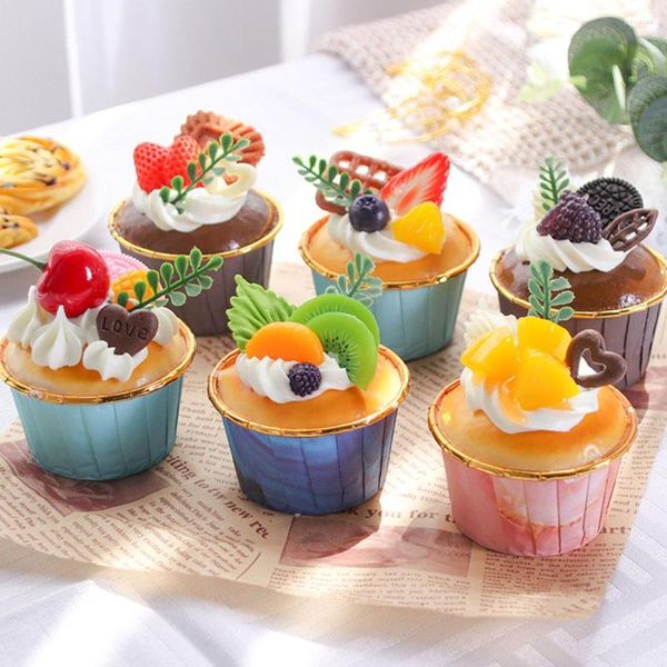 Fleurs décoratives 6 Pcs Simulation Gâteau Cupcake Ornement Alimentaire Artificielle Cupcakes Mélange Dessert Modèle En Plastique Faux