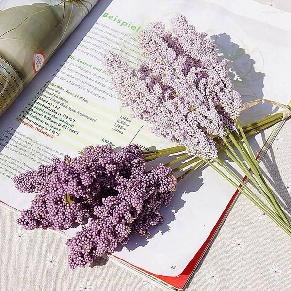 Flores decorativas 6 piezas de lavanda flor artificial de alta calidad al por mayor planta decoración de la pared ramo material manual jarrones de bricolaje para