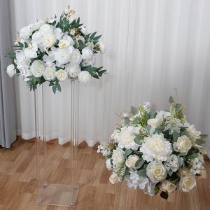 Fleurs décoratives 60CM grandes et hautes roses blanches boule de fleur artificielle maison ornements de mariage saint valentin table centre de table décoration