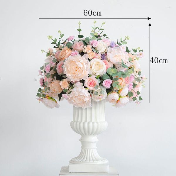 Fleurs décoratives 60 cm Table Fleur Boule De Mariage Pièce Maîtresse Pot Romain Toile De Fond Décor Partie Route Plomb Mur El Soie