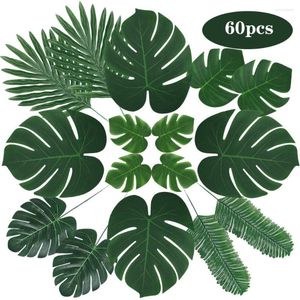 Decoratieve bloemen 60 stcs kunstmatige palmbladeren tropische faux met stengels voor Jungle Party Safari Supplies Hawaiian Luau Beach Theme Verjaardag