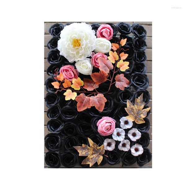Flores decorativas 60x40cm artificiales DIY decoración de Halloween paneles de pared de flores seda negro rosa decoración de fondo de boda