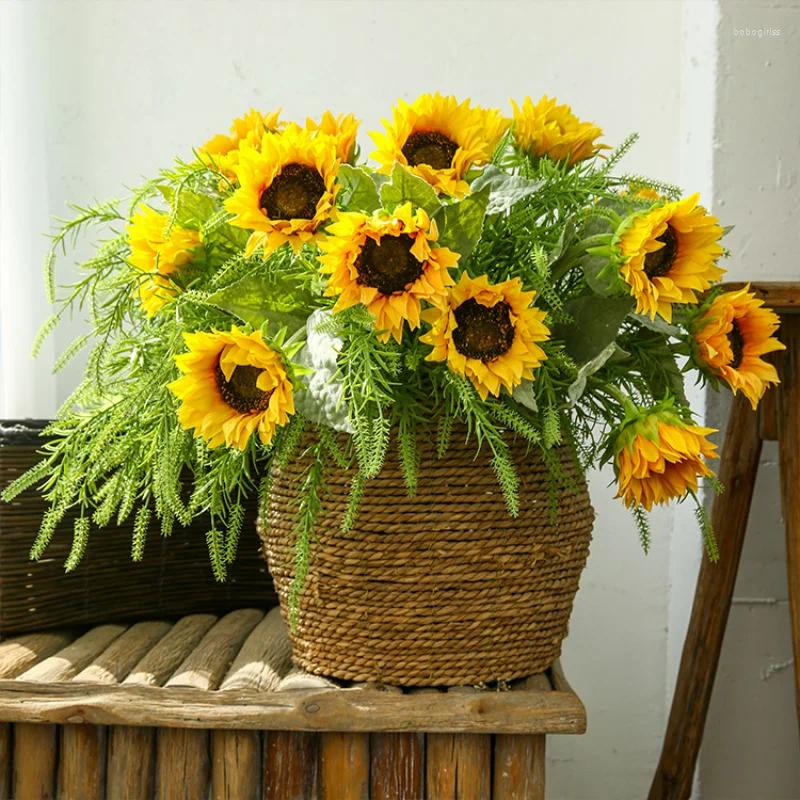 Dekorative Blumen 61 cm Hand fühlen feuchtigkeitsspengende Sonnenblume künstliche Blume Wohnzimmer Hochzeit Home Dekoration Sonne romantische Seide