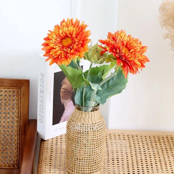 Fleurs décoratives 62CM, tournesols artificiels à 2 têtes, couches de tournesol, pour Table à thé, Arrangement floral d'entrée, faux