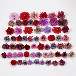 Decoratieve bloemen 62 stks Purple Artificial Silk Bulk Roses Combo Set Diy Craft Making Ornament Hairclip Crown Decor Fake Flower Accessories