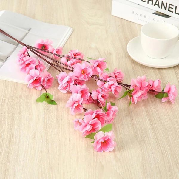 Fleurs décoratives 63 cm branche artificielle pêche fleur faux fleur de soie pour la fête de mariage décoration de salle de Noël décoration de table de Noël