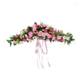Decoratieve Bloemen 65cm Kunst Guirlande Deurlateibalk Roze Roos Muur Opknoping Bruiloft Arrangement Voor Huisdecoratie Spiegel Bloem 1pc