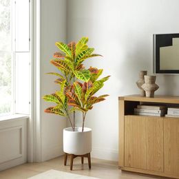 Flores decorativas de 66/83 cm Plantas artificiales Codiaeum Tree Ramas de plástico Ficus Faux Hojas Tropicales para decoración del hogar