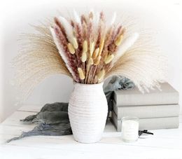 Decoratieve bloemen 67 pc's gedroogd pampas gras bevat staarten rietboeket voor bruiloft boho thuistafel decor
