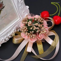 Fleurs décoratives 67JE, magnifique Bracelet de Corsage de poignet, demoiselle d'honneur, sœurs, main pour fête de mariage