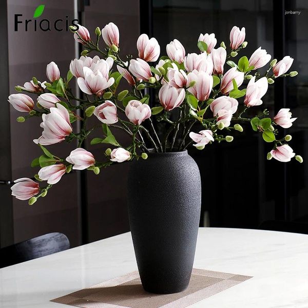 Fleurs décoratives 68 cm 4 têtes de branche longue impression 3D Real Touch Magnolia bricolage mariage maison arrangement floral fête de Noël faux floral