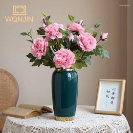 Decoratieve bloemen 69 cm Lange Europese kunstmatige bloem 2 koppen enkele pioenroeft tabel Rose Party Decor