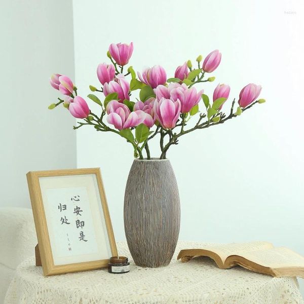 Fleurs décoratives 69 cm Real Teach Pink Purple Single Branch Magnolia Fleur artificielle 4Colors disponible pour la décoration de Noël à la maison