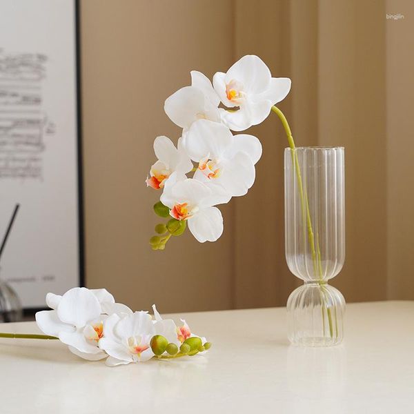 Flores decorativas 6 piezas 5 cabezas de látex mariposa orquídea húmeda tacto real Phalaenopsis artificial decoración del hogar fiesta boda arreglo floral