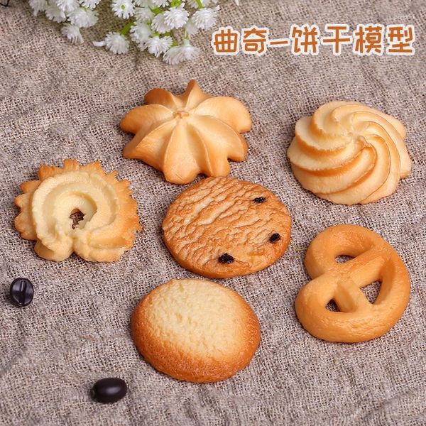 Flores decorativas 6Pc Artificial Cookie Faux Model Home Simulation Biscuit Food Postre Hornear Cocina Decoración Mesa Ventana Accesorios