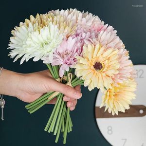 Fleurs décoratives 6pc fleur de marguerite artificielle faux gerbera marguerites bouquet pour mariage fête nuptiale bureau à domicile cuisine table pièce maîtresse