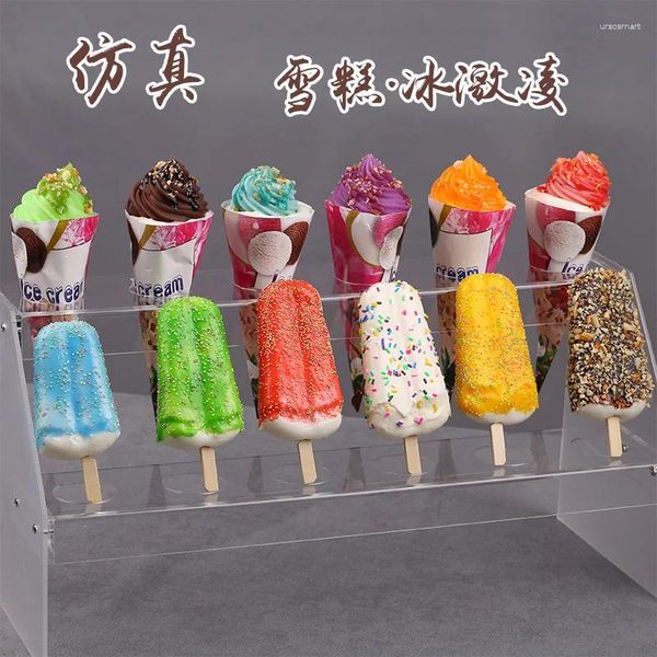 Flores decorativas 6pc/lote modelo de helado simulado Popsicle falso Tienda de decoración de la ventana del helado Gabinete del gabinete de disparo