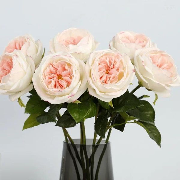 Flores decorativas 6pc hidratante austin látex rosa toque real rosas artificiales bouquet bouquet fiesta de mesa decoración floral