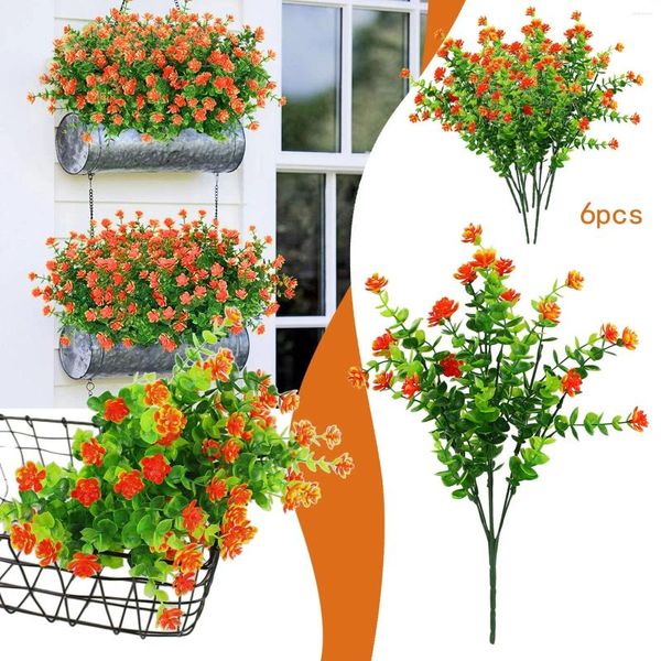 Fleurs décoratives 6pc Orange Bridal Wedding Artificial Flower Arrangements in Vase Fall Outdoor Garland