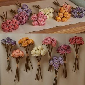 Fleurs décoratives 6pcs 30 cm Bouquet de rose artificiel rétro en soie pour mariage décor de table de maison de mariée