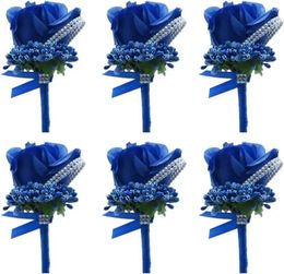 Fleurs décoratives 6 pièces, boutonnière artificielle, Corsage de mariée, fleur en soie Rose avec épingle et Clip pour fête de bal de mariage