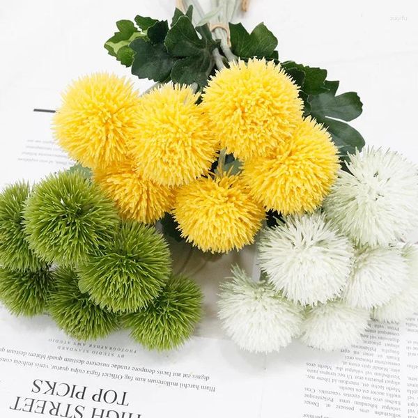 Flores Decorativas De Crisantemo, 6 Piezas De Diente De León Artificial, Bola De Cebolla, Ramo De Boda, Decoración del Hogar, Ins Wind, Tenis De Mesa.