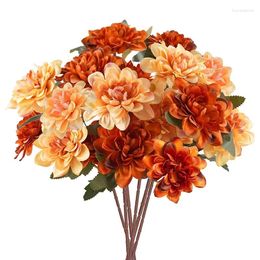 Fleurs décoratives 6pcs automne artificiel 18 têtes de soie fausses mamans fausses chrysanthemum orange pour la décoration intérieure