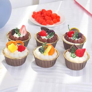 Fleurs décoratives 6pcs Cupcakes de fruits artificiels décorations alimentaires de la cuisine de boulangerie affiche des magasins de desserts de mariage décor